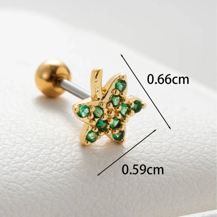 1 Piece Simple Series Star Titanium Steel   Gold Color Zircon Women's Stud Earrings 